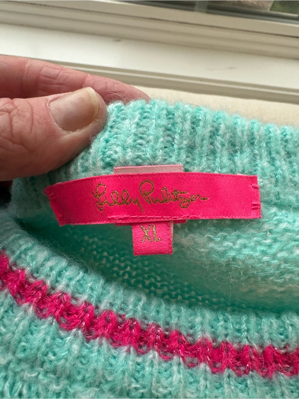 Lilly Pulitzer Vacay Ready Mint Green Sweater with Pink Accent - Picture 3 of 3